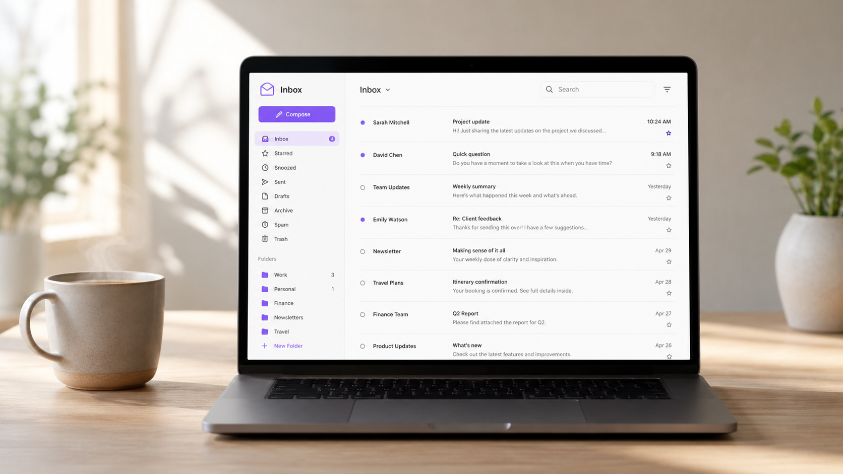 Clean desk setup representing a calm, organised inbox workflow
